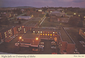 Image of Night falls on University of Idaho. Wallace Residence Center.